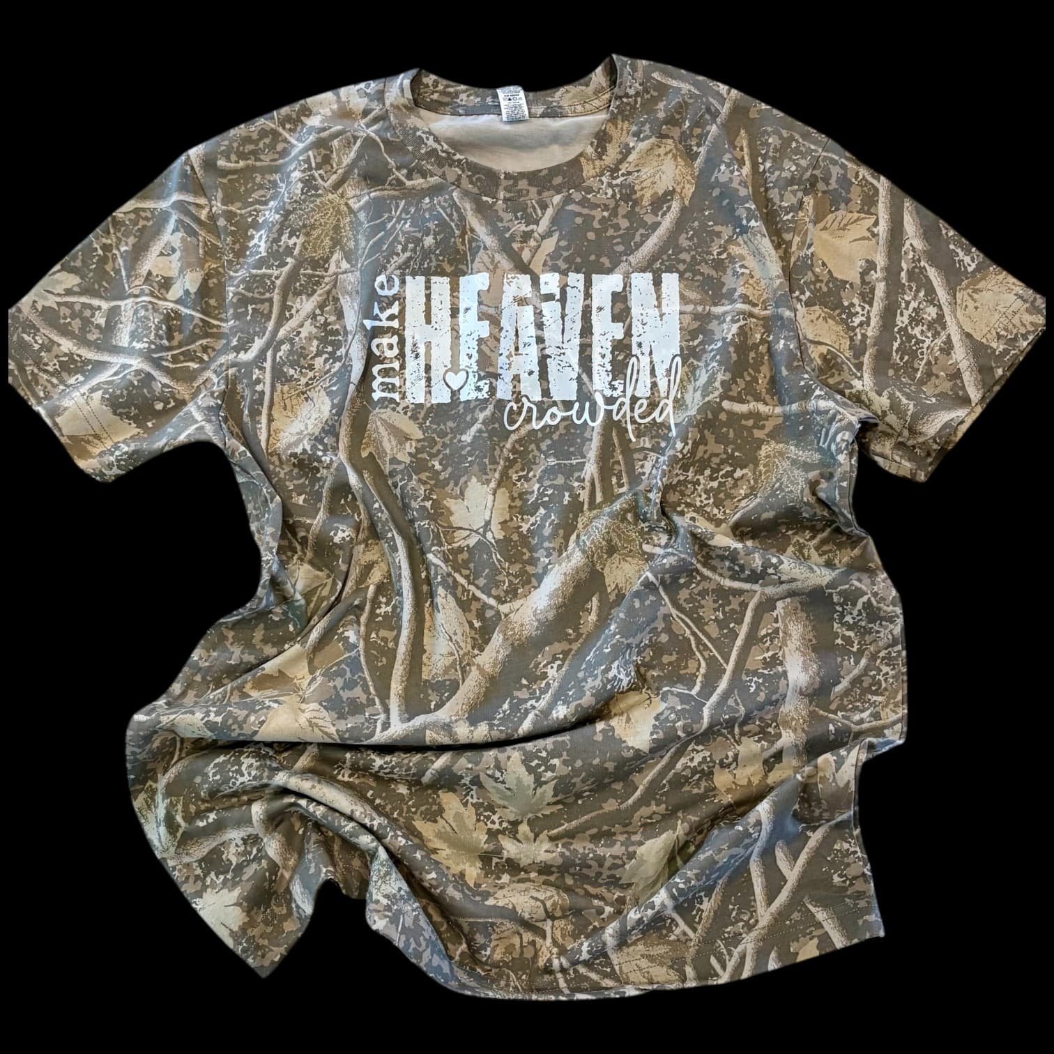 Camo 'Make Heaven Crowded' tee with crumpled hem